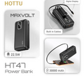 HOTTU HT47 Max Volt 30000mAh 22.5W Fast Charging Power Bank With Built-In Cable