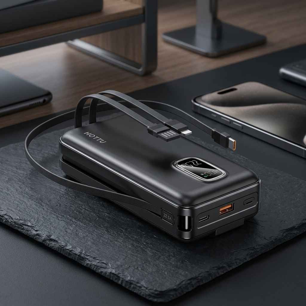 HOTTU HT47 Max Volt 30000mAh 22.5W Fast Charging Power Bank With Built-In Cable