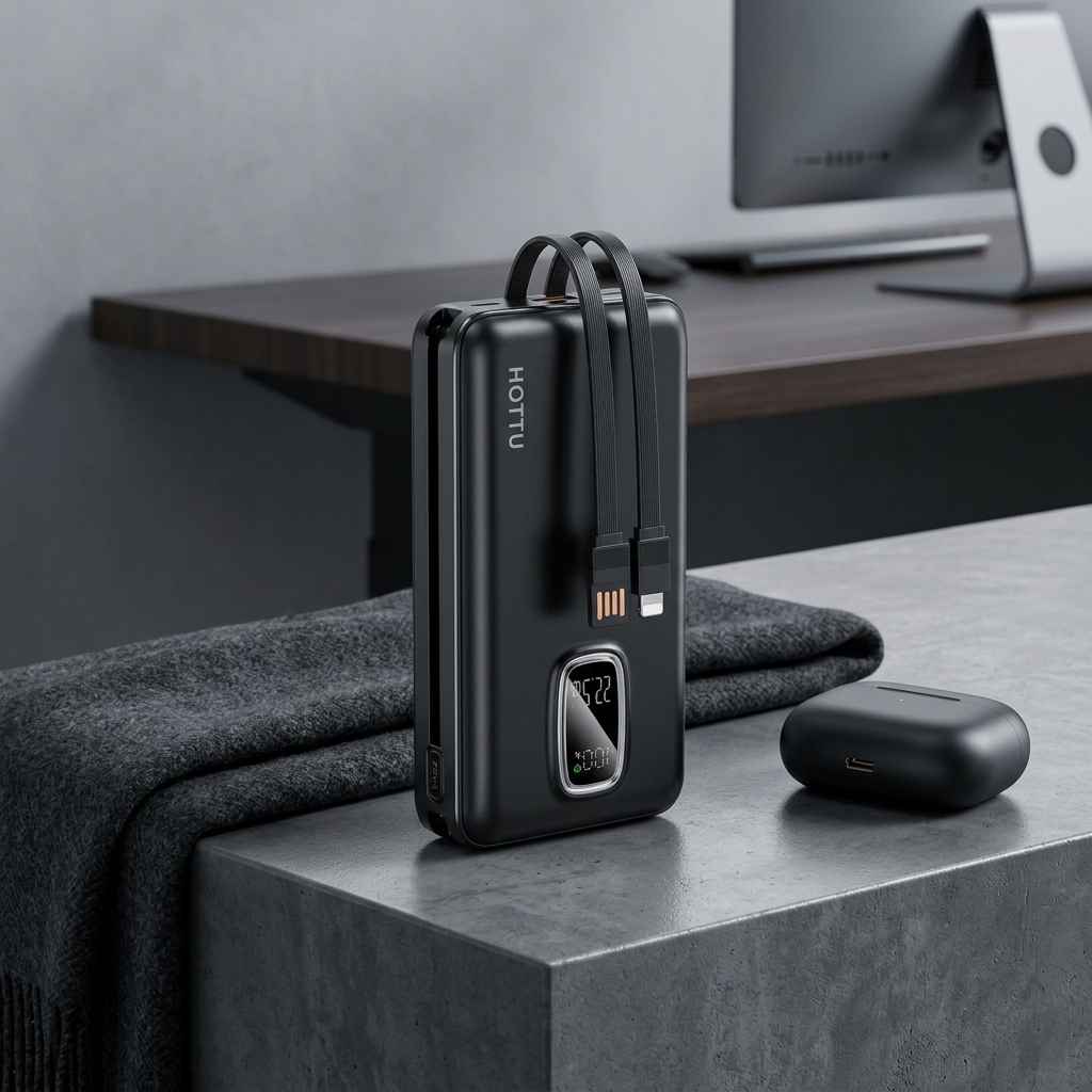 HOTTU HT47 Max Volt 30000mAh 22.5W Fast Charging Power Bank With Built-In Cable