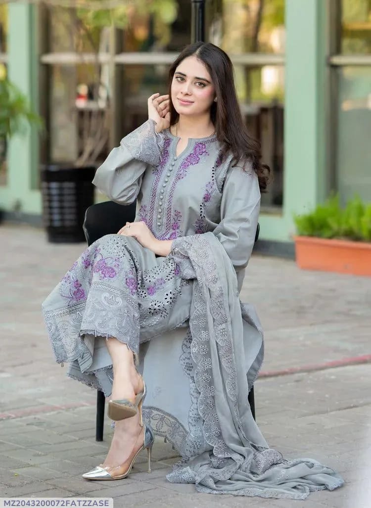MUSHQ 3 PCS Untitiched Chikankari Embroidered Suit