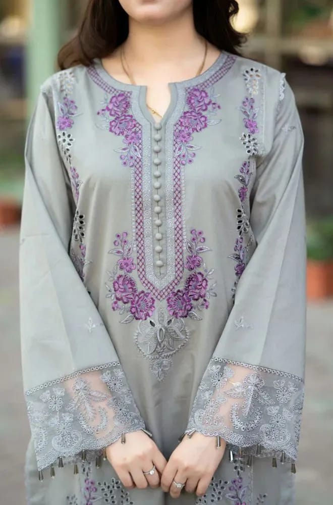 MUSHQ 3 PCS Untitiched Chikankari Embroidered Suit