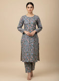Women Unstitched Printed Suit grey Polo cotton 2 Pic