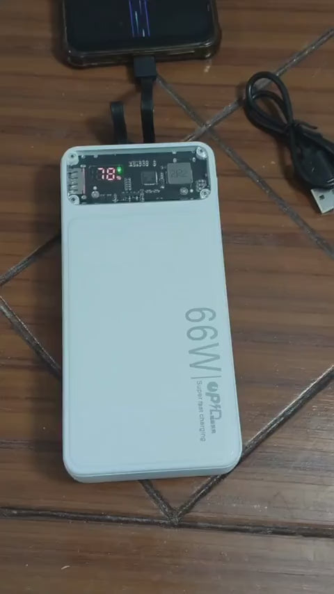 66W Fast Charging 20,000mAh Power Bank With Built-In Cables (White)